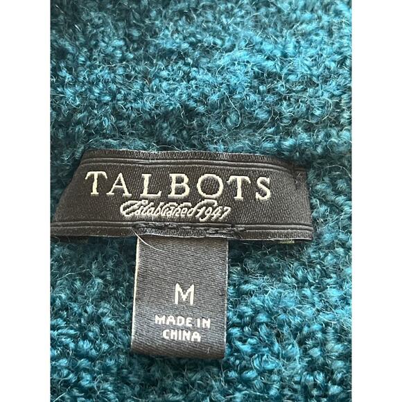 Talbots Womens M Teal Crew Neck Wool Blend Office Wear Cozy FLAW - Picture 4 of 9